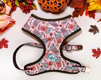Fall Pumpkin Spice Latte Dog Harness, Autumn Coffee Print