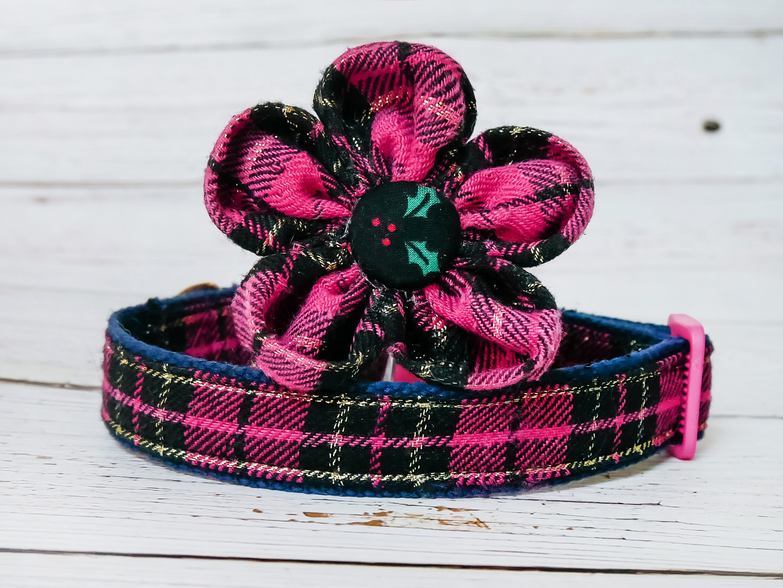 Pink Tartan dog collar Flower Girl Plaid dog collar Small Etsy