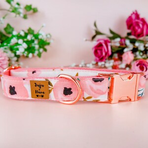 Girl Floral dog collar/ pink flower dog collar/ large boho dog collar/ small puppy collar/ designer female dog collar/ soft fabric collar