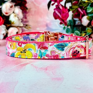 Rose floral dog collar/ spring wildflower dog collar/ pink girl dog collar/ boho summer dog collar/ female fabric large small dog collar