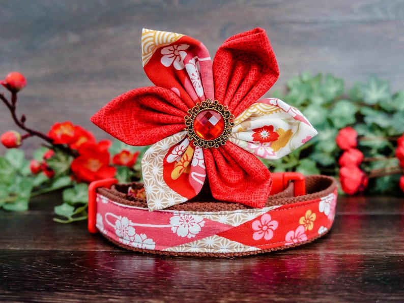 Girl Dog Collar/ Flower Dog Collar/ Red Female Dog Collar/ Etsy
