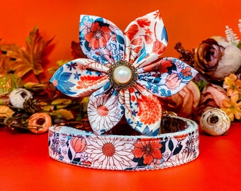 retro floral dog collar/ autumn flower dog collar/ fall harvest dog collar
