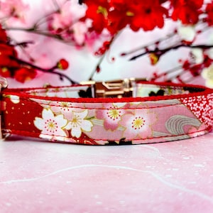 Collar de perro estilo kimono japonés / Collar para perra / Collar para perro rosa con flores / Collar para perra con flores / Collar para perro mediano/grande / Collar para cachorro pequeño