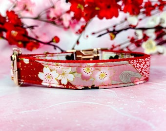 Coleira para cachorro estilo quimono japonês/ coleira floral para cachorro/ coleira para cachorro com flor vermelha/ coleira personalizada para cachorro