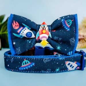 Galaxy rocket dog collar bow tie/ boy Astronaut spaceship dog collar/ custom planet cosmic dog collar/ Nebula universe pet gear accessories