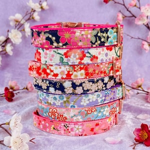 Collar para perro con estampado floral de kimono japonés / collar para perro niña o niño / collar con flores de cerezo / collar femenino con purpurina / collar para perro grande, pequeño o mediano