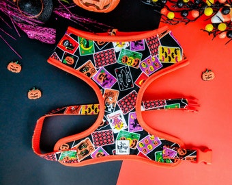 Halloween cute dog harness vest/ boy girl harness/ pumpkin bat ghost dog harness/ holiday fabric dog harness/ small medium puppy harness