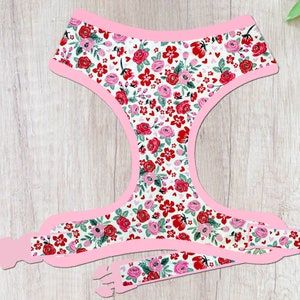 rose floral dog harness vest/ rifle paper co/ custom girl flower dog harness/ cute pink harness/ pet accessories gift for dog/valentine harn