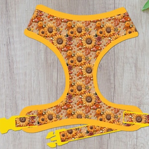 Fall sunflower dog harness vest/ girl floral dog harness/ Autumn harvest dog harness/ thanksgiving embroidery dog harness/ fabric harness