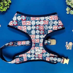 Baseball Dog harness vest/ Boy sport dog harness/ patriotic fabric dog harness/ girl plaid harness/ small medium dog harness/ puppy harness