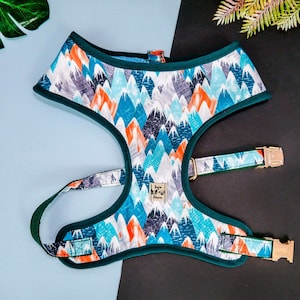 Tribal mountain dog harness/ boy girl dog harness vest/ aztec southwest harness/ boho geometric dog harness/ designer fabric soft harness