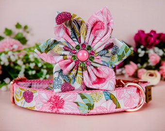Floral dog collar with flower/ girl pink dog collar/ boho flower dog collar/ custom dog collar