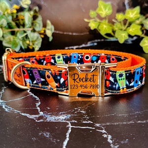 rocket dog collar/ galaxy spaceship dog collar/ Personalized Engraving Buckle Dog Collar/ custom large small dog collar/ boy cute dog collar