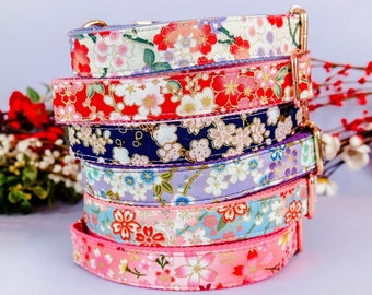 Japanese kimono floral dog collar/ girl boy dog collar/ cherry blossom flower collar/ glitter female collar/ large small medium dog collar