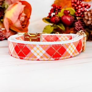Collar de perro a cuadros otoñales/collar de perro a cuadros otoñales/collar de perro para niño y niña/collar de Acción de Gracias/collar de perro pequeño y grande/collar de cosecha navideña
