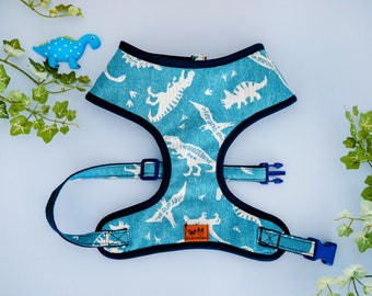 Dinosaurier Blau Hundegeschirr / blau Hundegeschirr Weste / süßes Designer Hundegeschirr / mittelgroßes Hundegeschirr / individuell gefertigtes Stoffgeschirr für Welpen