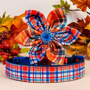 Collar de perro con estampado de flores a cuadros otoñales/collar de perro para niña otoñal/collar de perro con estampado de tartán de Acción de Gracias/collar de perro pequeño y grande/collar de perro de tela festiva