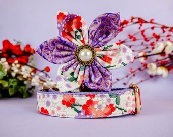 japanese kimono dog collar flower/ wafu style floral girl collar/ custom cherry blossom dog collar/ pet accessories/ large small dog collar