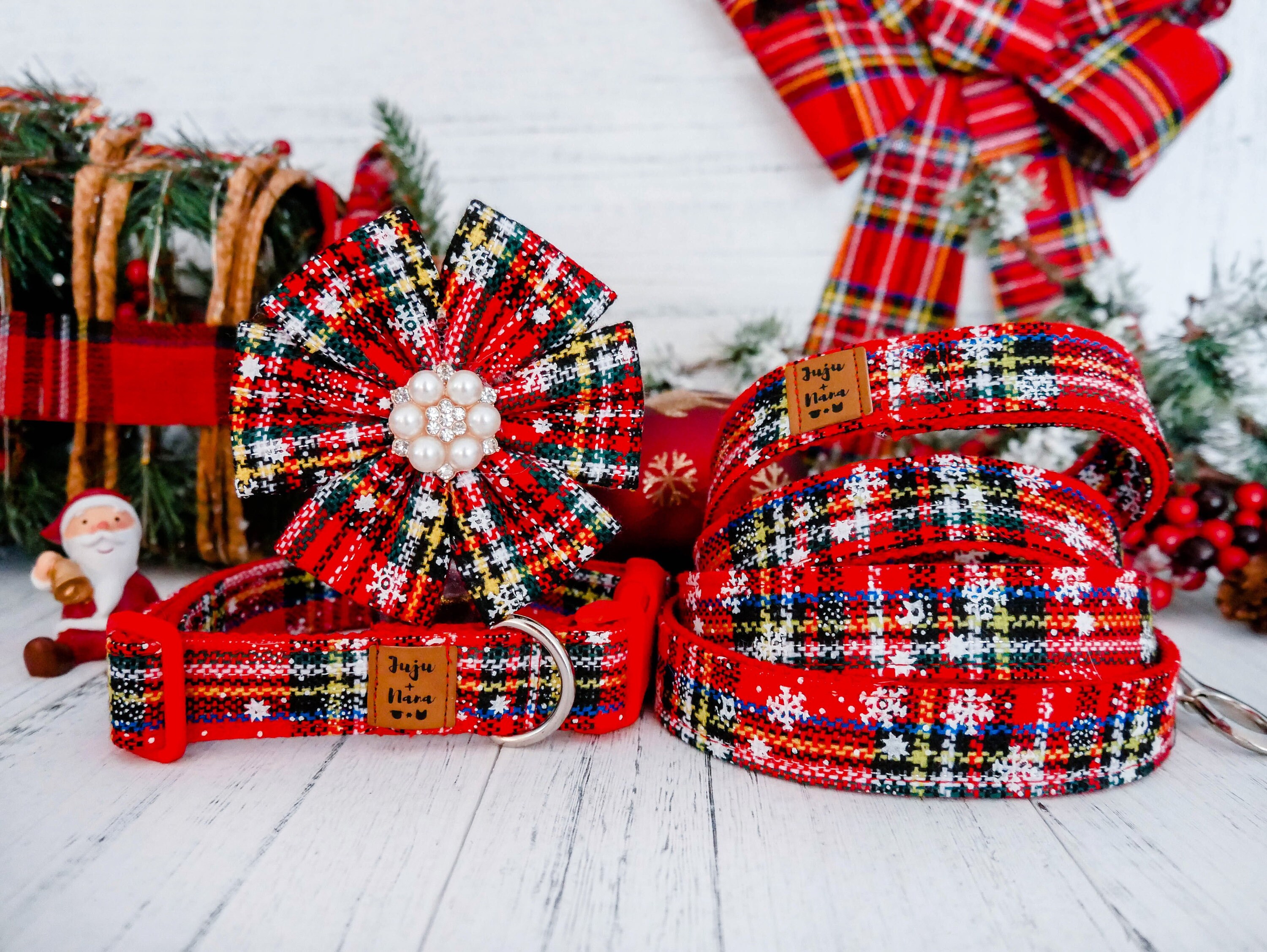 Red Plaid Tartan Dog Collar/ Christmas Dog Collar Flower/ Girl Etsy