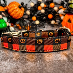 Collar de perro a cuadros de Halloween / collar de perro con calabaza de otoño / collar de Jack O&#39;Lantern / collar de perro para niño y niña a cuadros de Acción de Gracias / collar de perro pequeño y grande