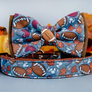 football fall dog collar bow tie/ maple leaves acorn dog collar/ autumn boy dog collar/ thanksgiving sport small large dog collar