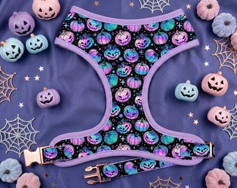 Halloween dog harness vest/ pastel pumpkin dog harness/ jack o lantern dog harness/ cute harness/ girl boy dog harness/ holiday dog harness
