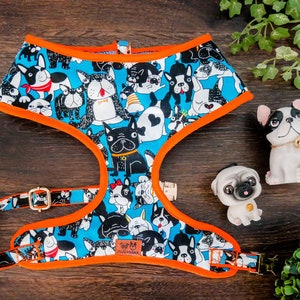 French bulldog harness vest/ boy Frenchie harness/ Boston Terrier harness/ pug fabric harness/ cute small puppy harness/ juju and nana