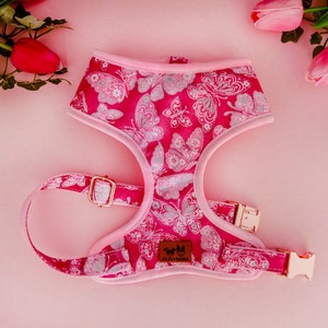 pink Girl dog harness vest/ butterfly floral dog harness/ custom flower harness/ female medium dog harness/ small puppy dog harness