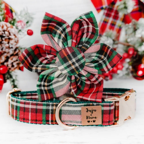 Christmas Dog Flower Collar Red and Green Winter Holiday Etsy