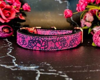Collar de perro con flores de rosa/Collar de perro con flores para niña/Collar de perro con encaje de San Valentín/Collar de perro pequeño, grande y mediano/Collar de perro femenino de primavera y verano