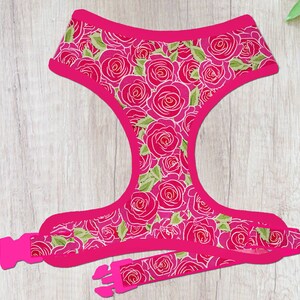 Pink Rose flower dog harness vest/ spring girl floral dog harness/ custom summer tropical dog harness/ female small medium soft dog harness