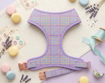 Arnés para perro de cuadros vichy morados de primavera / arnés tipo chaleco para perro niño/niña / arnés de tartán de Pascua / arnés de tela a cuadros / arnés para perro mediano/pequeño