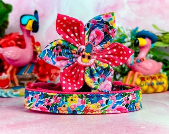 Pretty Flamingo ananas hundhalsband Blomma/rosa tropisk sommarstrand hundhalsband/blommig flicka anpassat halsband/husdjurstillbehör gåva till hund