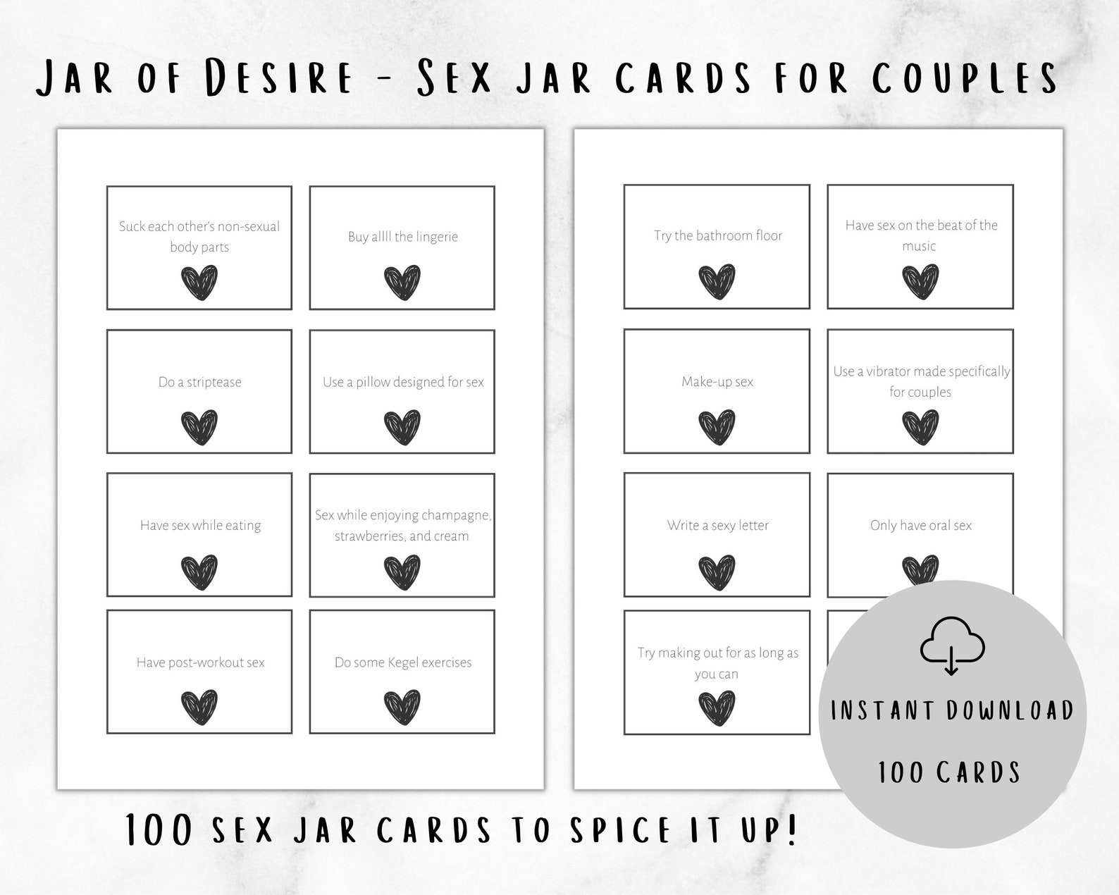 Jar of Desire Sex Jar Cards for Couples Intimacy Game | Printable 100
