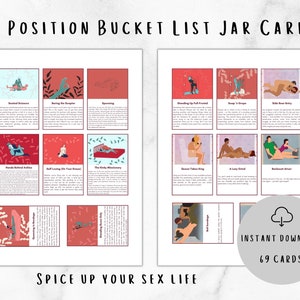 69 druckbare Sex Position Bucket List Jar Karten für Paare | Intime Beziehungsspiel für Erwachsene | Sexy Date Night | Freches Bettspiel 18+