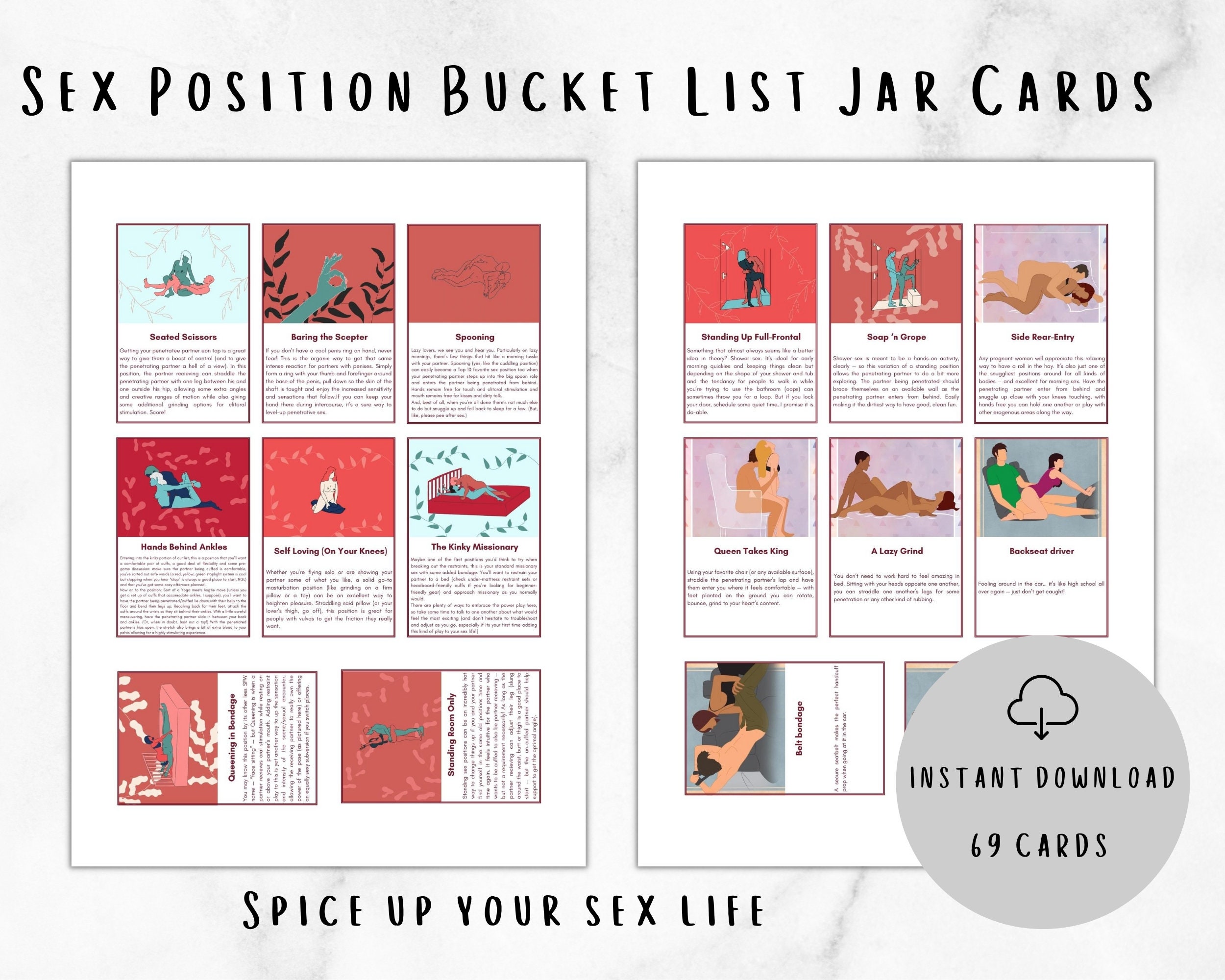 69 Printable Sex Position Bucket List Jar Cards for Couples image