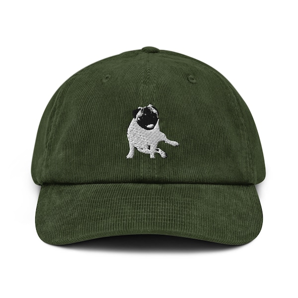 Pug Stylish Corduroy Hat | Unisex Embroidered Dad Hat with Pug Dog Print | Perfect Pug Gift | Multiple Colors, Adjustable