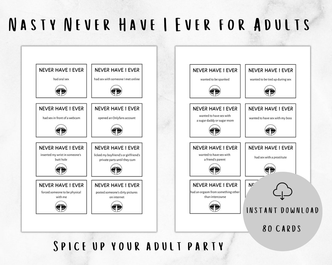 Printable Nasty Never Have I Ever Game for Adults and Couples Sex Card