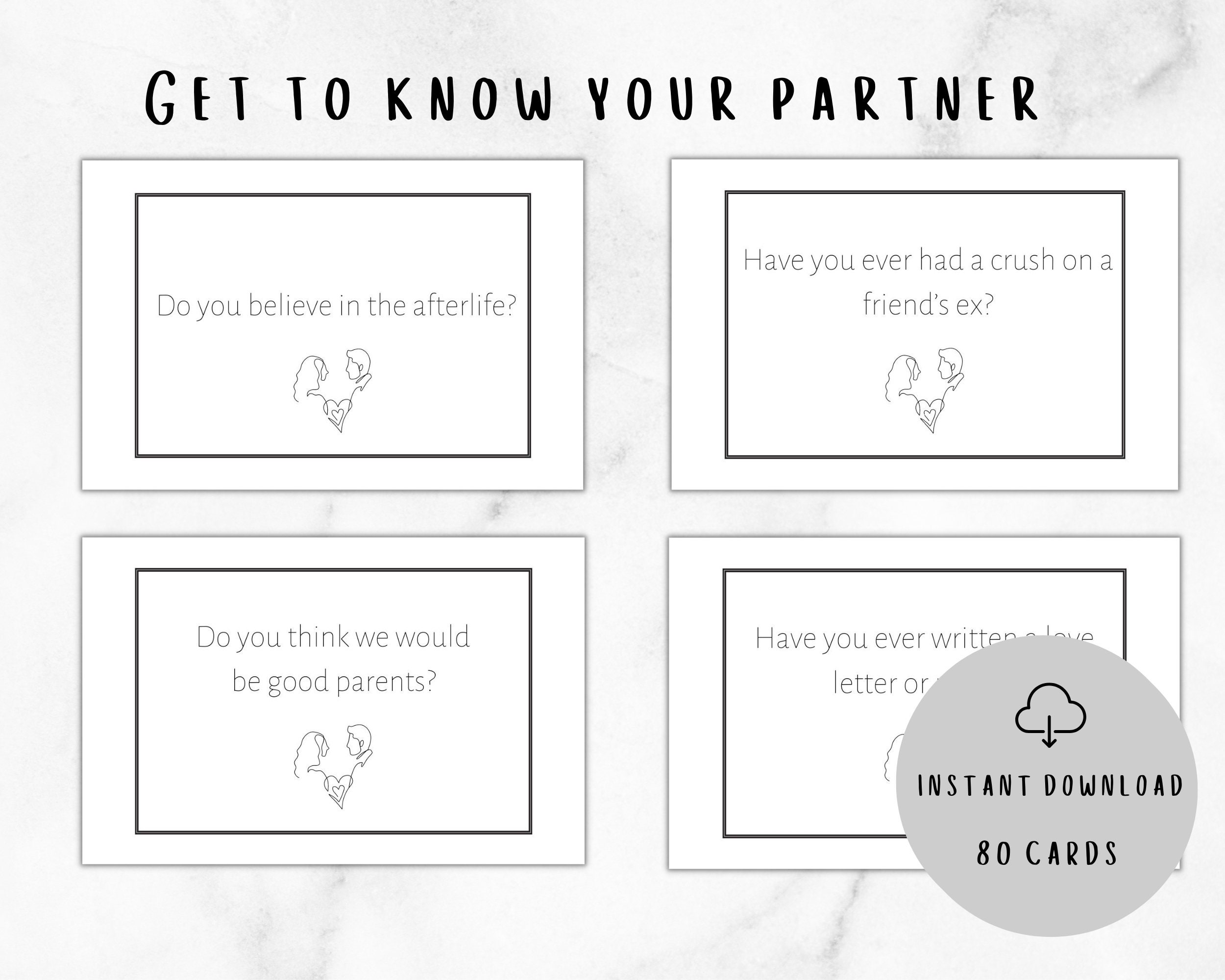 80 Printable Question Card Game for Couples to Get to Know Each Other