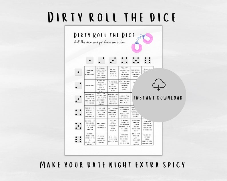 Dirty Roll the Dice Printable Couples Intimacy Foreplay Game for Perfect Date Night Printable