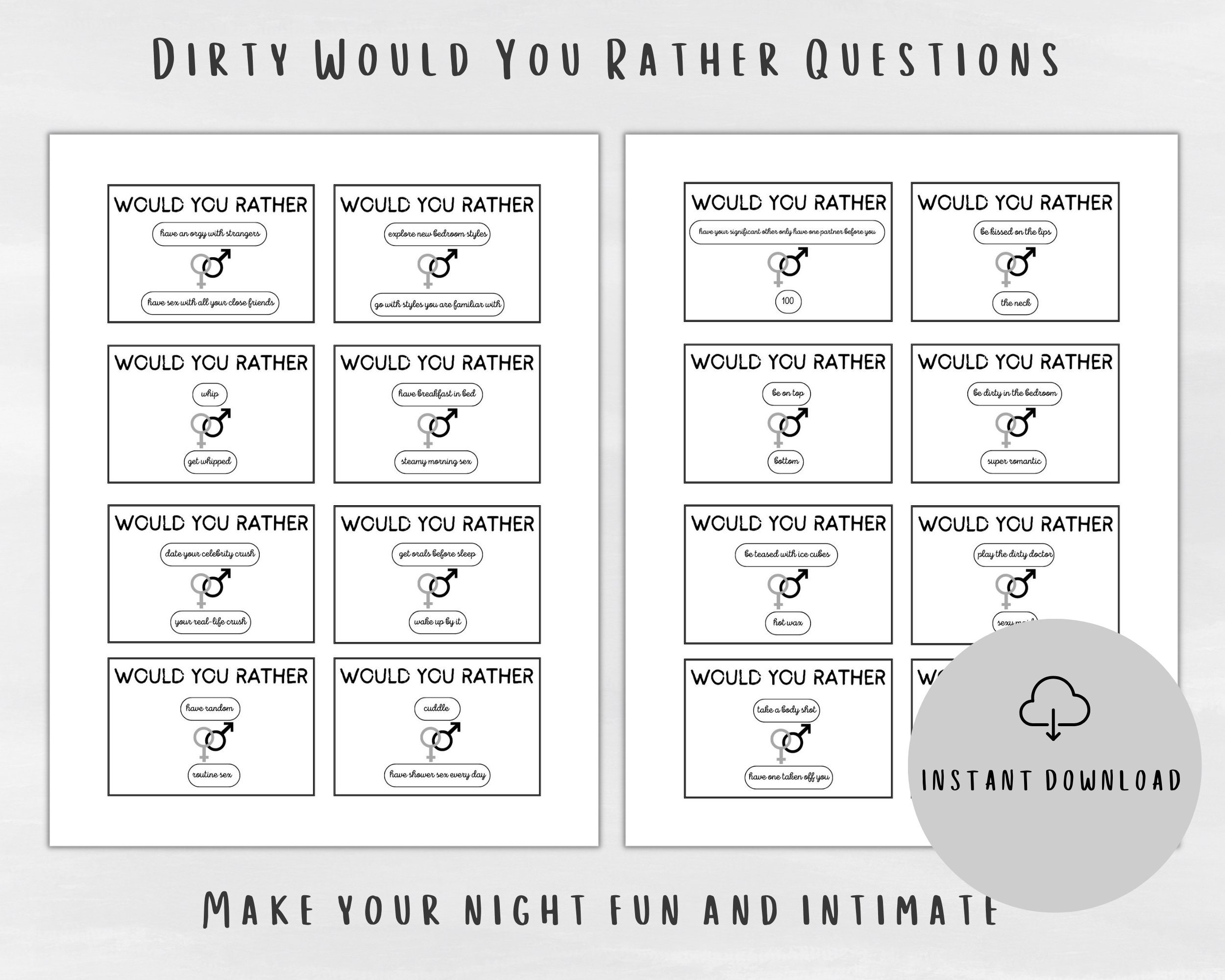 Printable Game for Couples Dirty Would You Rather | Intimate