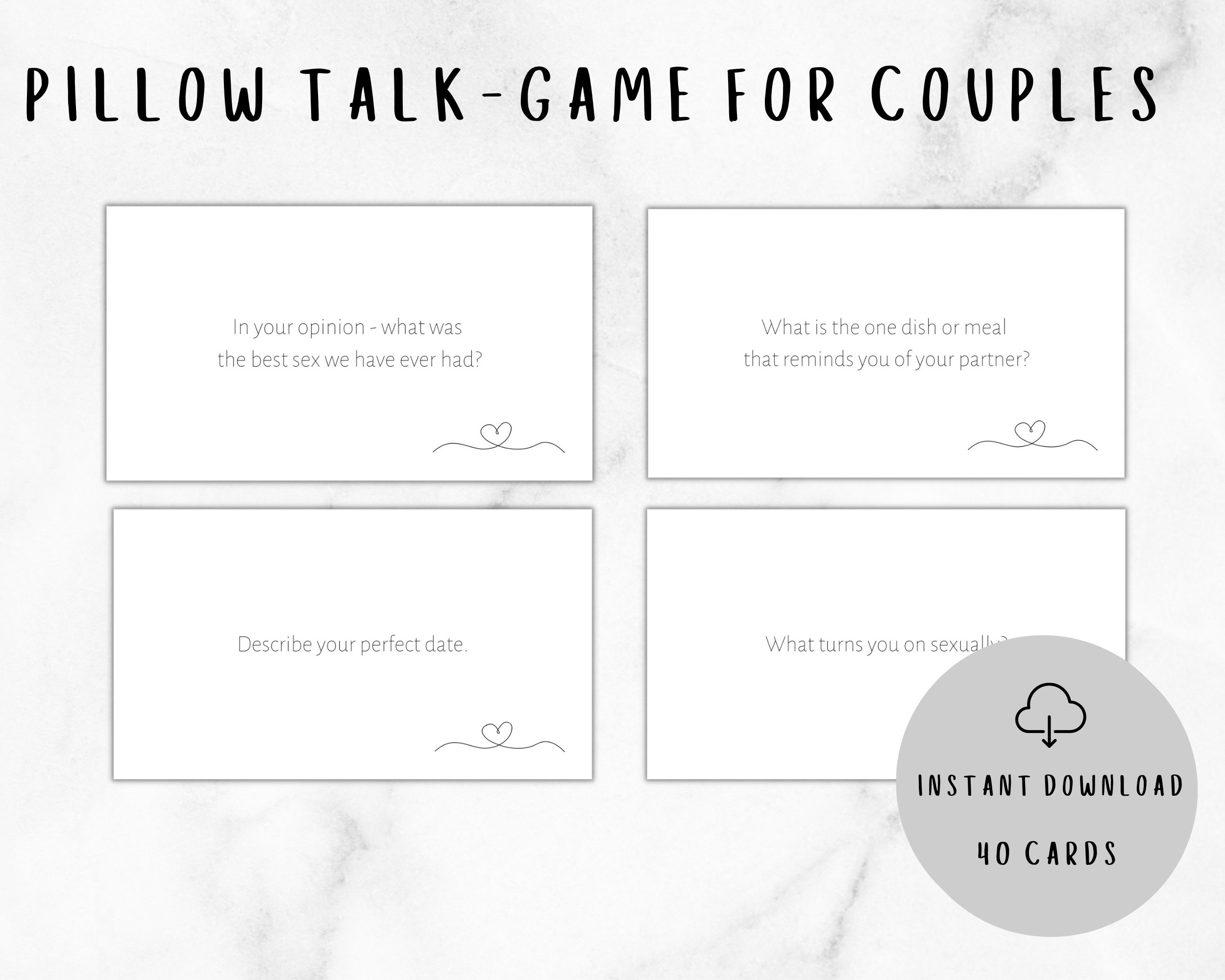 Printable Game for Couples Pillow Talk Intimate Relationship Game for