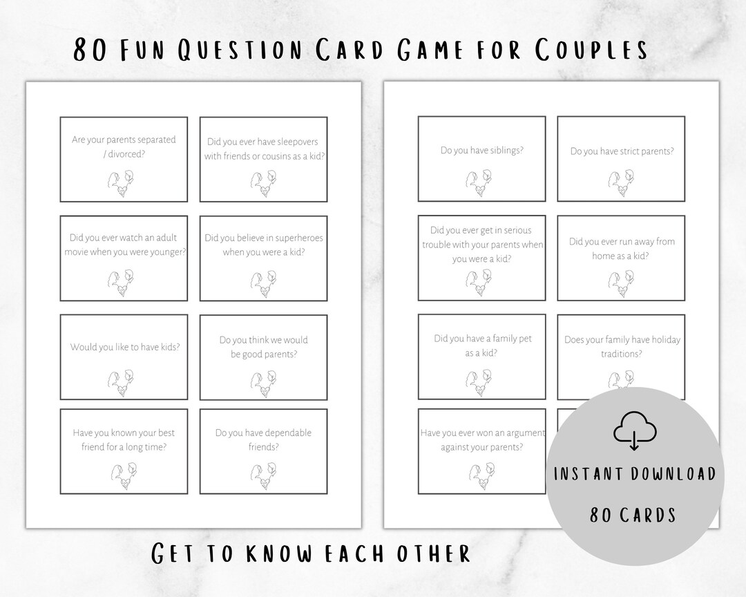 80 Printable Question Card Game for Couples to Get to Know Each Other - Tonight Let's Talk Card Game Couples Edition Questions