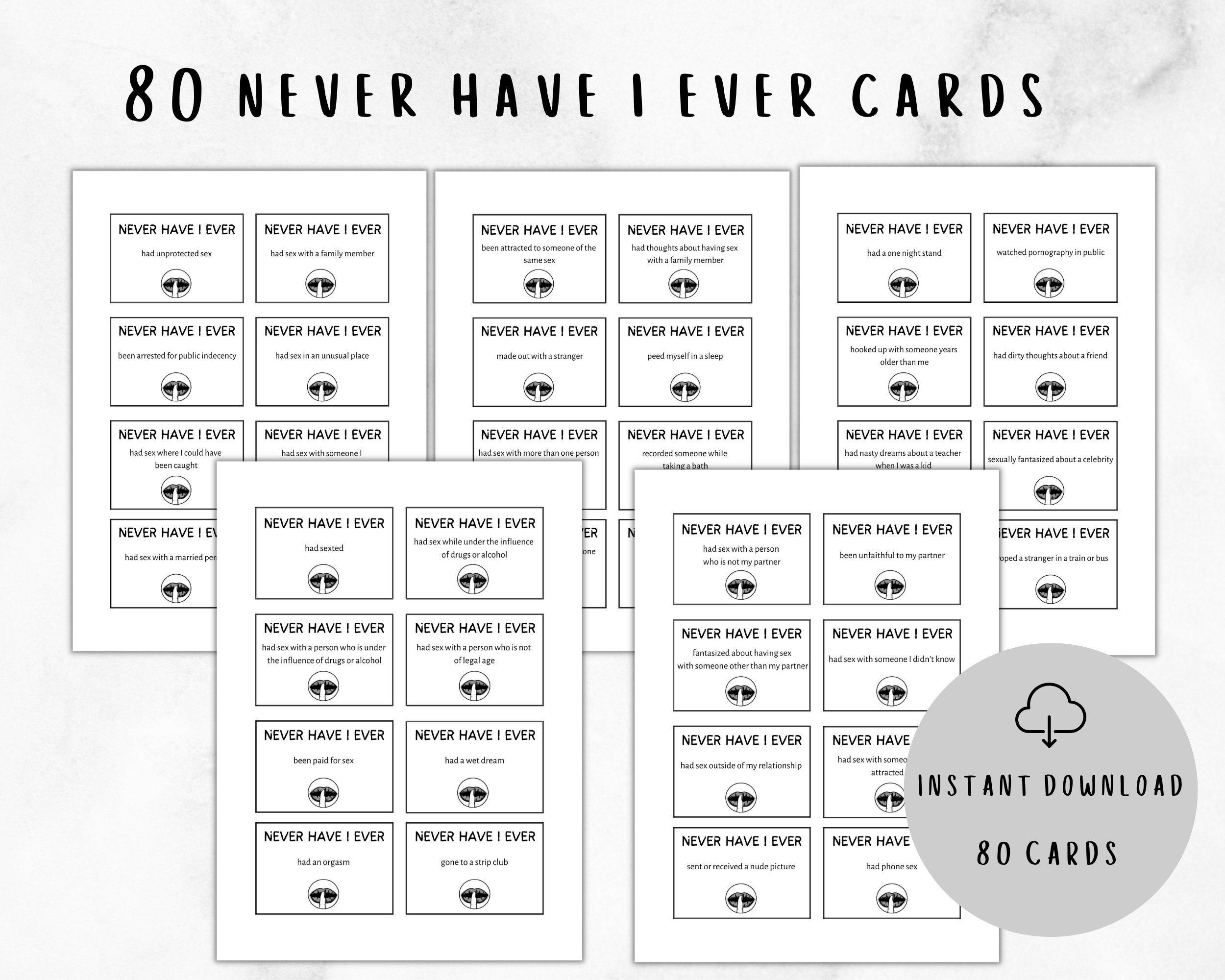 Printable Nasty Never Have I Ever Game for Adults and Couples Sex Card ...