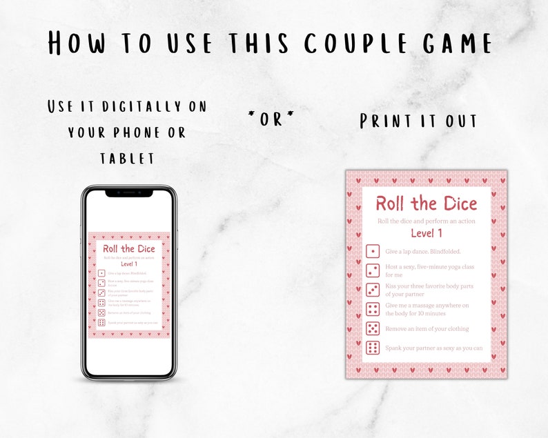 Dirty Valentines Roll the Dice Game for Couples Digital Printable