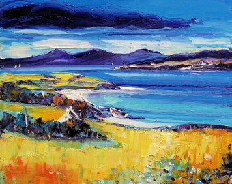 Scottish landscape Print of Arran, Unframed wall art print of Scotland, Seascape painting, Beaches, room decor, home decor, gift for her,