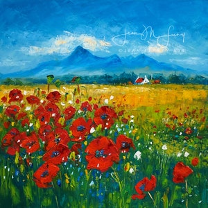 Poppies under the Cuillins, Isle of Skye, Poppy Painting Print, Skye painting, Scottish art, Scotland painting, Skye print, Scottish decor,