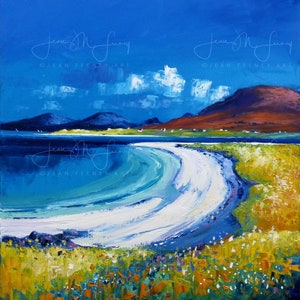 Unframed contemporary print of Luskentyre, Isle of Harris, Scotland. Colourful giclee print of Scottish Hebridean island. Wall art
