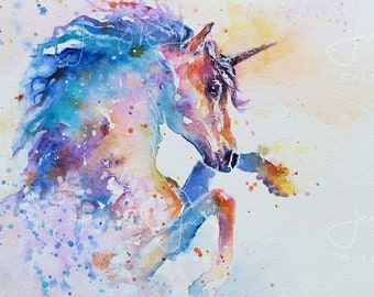 Unicorn print, Unicorn painting, Unframed Nursery print, Unicorn present girl, Unicorn watercolour, Unicorn print girls room, child gift