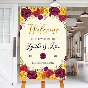 Wedding Welcome Sign Fall Marsala Burgundy Floral Fall Boho Digital Wedding Reception Sign Fall Bridal Wedding Welcome Poster WS-027 image 3